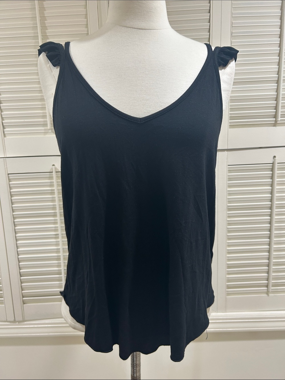 New Chaser Tank Top Black V-Neck Ruffle-Shoulder Women’s Tank